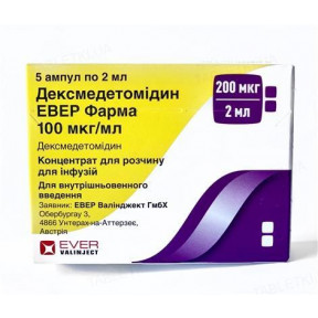 Дексмедетомідин евер фарма конц.д/інф.100 мкг/мл 2мл.амп.№5