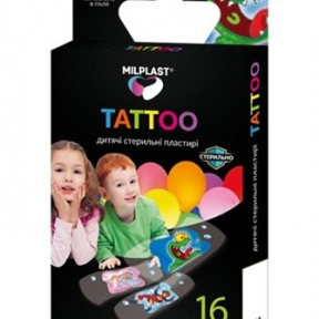 Пластир milplast tatoo дитячий стерильний  №16 шт (10 шт- 6х2 cm; 6 шт-7х3,8 cm)