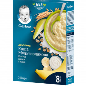 Сухая каша молочная Gerber мультизлаковая с йогуртом, бананом и грушей, 240 г