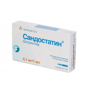 Сандостатин раствор для инъекций 0,1 мг/мл, 5 шт.