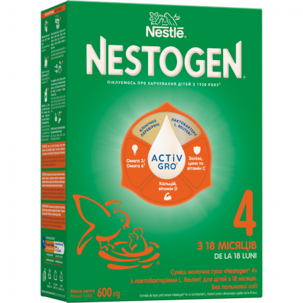 Суха молочна суміш Nestogen 4 з лактобактеріями L. Reuteri для дітей з 18 місяців, 600 г