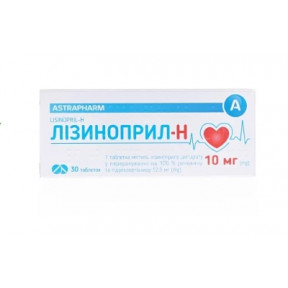 Лізиноприл-Н таблетки від підвищеного тиску, 10мг/12,5мг, 30 шт.
