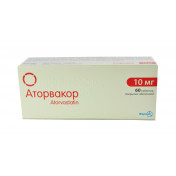 Аторвакор таблетки для зниження холестерину по 10 мг, 60 шт.