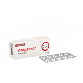 Аторвакор таблетки для зниження холестерину по 20 мг, 40 шт.